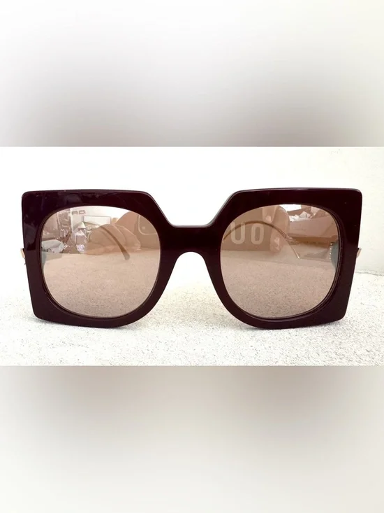 ETRO NEW Pegasus Oversized Sunglasses Burgundy Gold Italy + Box & Cloth - Picture 2 of 9